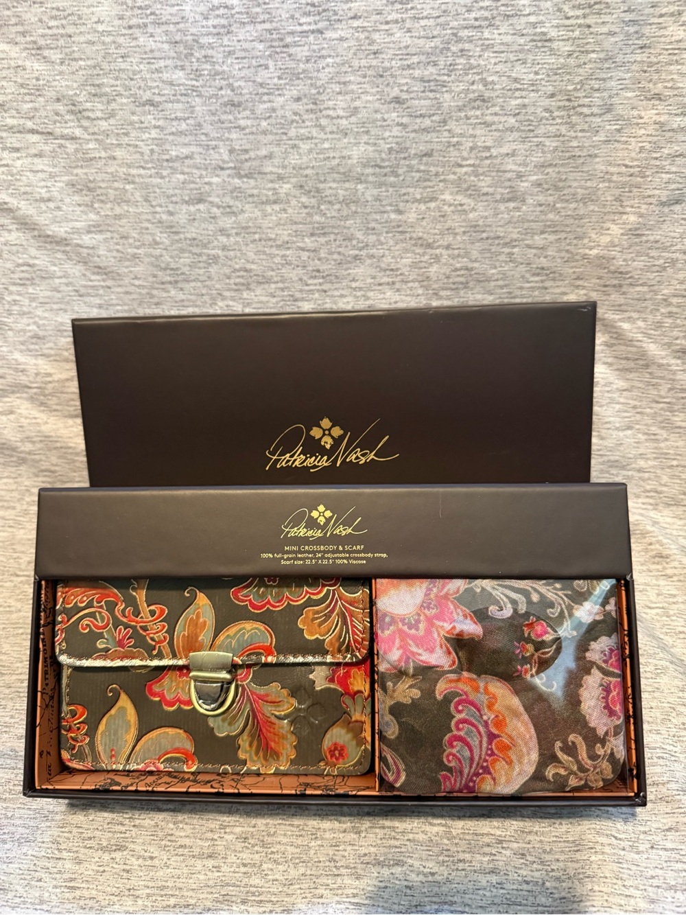 Patricia Nash Multicolor Paisley Leather Wallet and Scarf Set